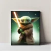 Baby Yoda Grogu Holding Lightsaber Wall Art Frame